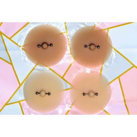 New White Fake Piercing Nipple Covers Adhesive Pasties Pierced‎ Breast Pads - Picture 1 of 3